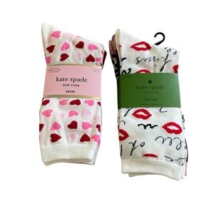 kate spade White Crew Socks with Pink Hearts & Red Lip Print Not For Sale
